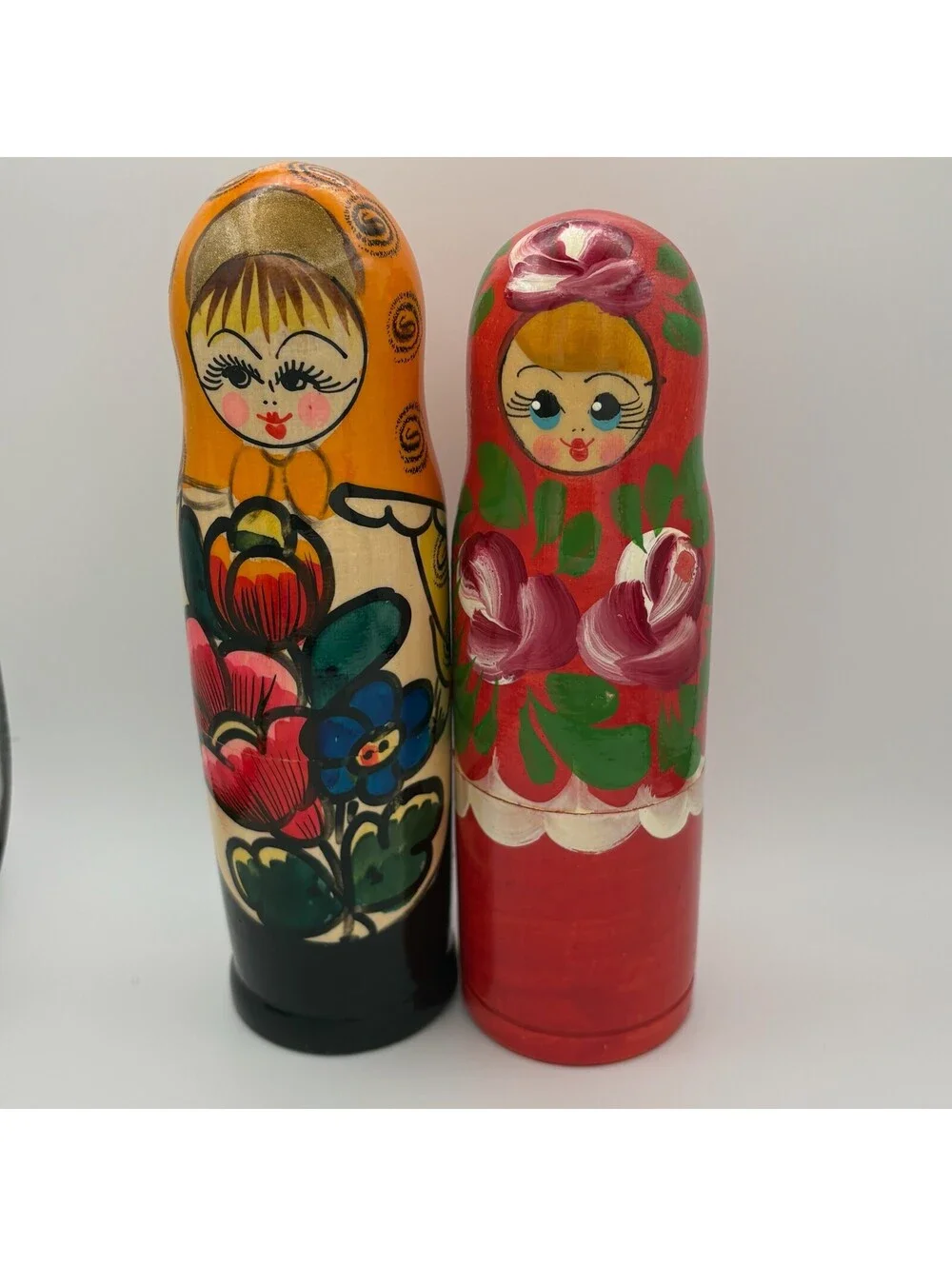 Vintage Hand-Painted Russian Matryoshka Nesting Dolls Set of 2